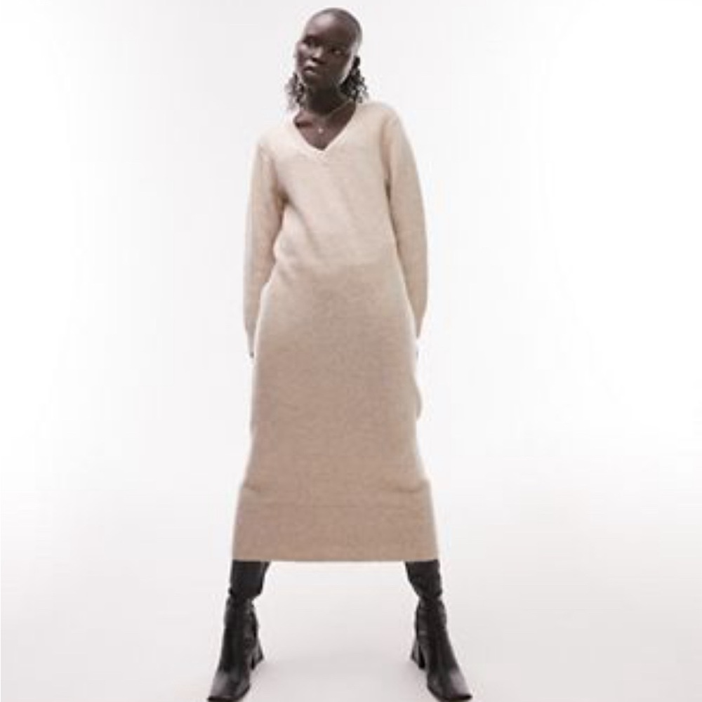 V Neck Midi Sweater Dress